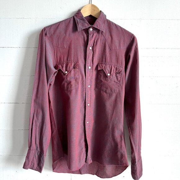 Vintage Kmart Western Shirt small Red Blue pearl snap - Picture 2 of 15